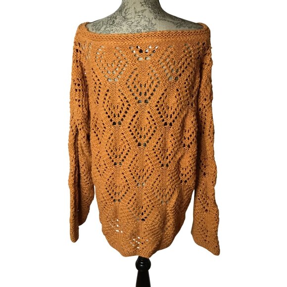 525 AMERICA Crochet Cotton Sweater Rustic Farmhouse Cottagecore Knit BohoTop OS - Picture 2 of 7